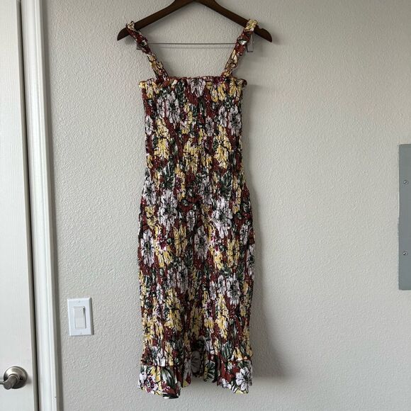 Faithfull The Brand Anthropologie Maya Midi Smocked Dress Brown‎ Floral Sz 2 - Picture 4 of 13